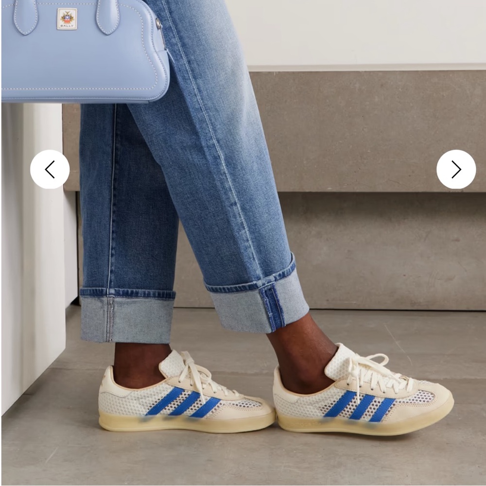 ADIDAS ORIGINALS Gazelle Indoor leather-trimmed mesh sneakers Off-white, UK 5.5